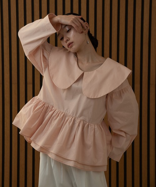 ブラウス シャツ Tulle overlap peplum blouse チュールオーバーラップペプラムブラウス レディース Tulle overlap peplum blouse チュールオーバーラップペプラム