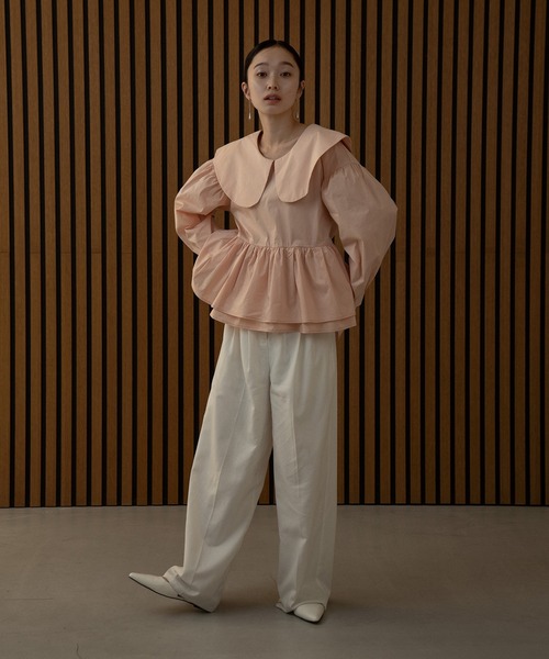 I_am(アイアム)の「big collar tiered peplum blouse / ビッグカラーティアードペプラムブラウス(シャツ/ブラウス・レディース・ブラック/ホワイト系その他/コーラルピンク・FREE)」の17枚目の写真