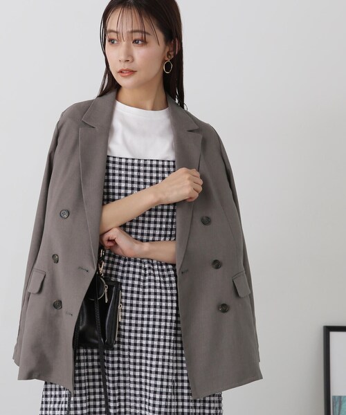 N.(N. Natural Beauty Basic)(エヌエヌナチュラルビューティーベーシック)の「◆【セットアップ対応】麻混ダブルジャケット(テーラードジャケット・レディース・ナチュラル/グレー・MEDIUM/SMALL)」の10枚目の写真