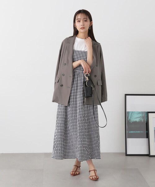 N.(N. Natural Beauty Basic)(エヌエヌナチュラルビューティーベーシック)の「◆【セットアップ対応】麻混ダブルジャケット(テーラードジャケット・レディース・ナチュラル/グレー・MEDIUM/SMALL)」の12枚目の写真
