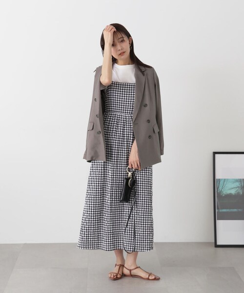 N.(N. Natural Beauty Basic)(エヌエヌナチュラルビューティーベーシック)の「◆【セットアップ対応】麻混ダブルジャケット(テーラードジャケット・レディース・ナチュラル/グレー・MEDIUM/SMALL)」の14枚目の写真