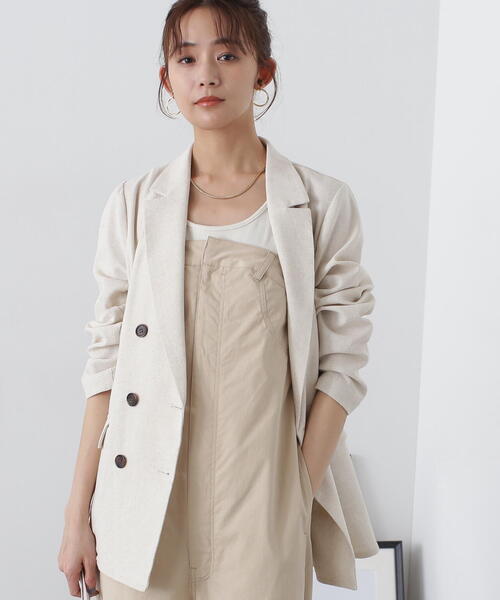 N.(N. Natural Beauty Basic)(エヌエヌナチュラルビューティーベーシック)の「◆【セットアップ対応】麻混ダブルジャケット(テーラードジャケット・レディース・ナチュラル/グレー・MEDIUM/SMALL)」の20枚目の写真
