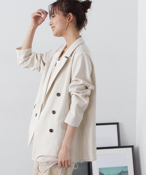 N.(N. Natural Beauty Basic)(エヌエヌナチュラルビューティーベーシック)の「◆【セットアップ対応】麻混ダブルジャケット(テーラードジャケット・レディース・ナチュラル/グレー・MEDIUM/SMALL)」の21枚目の写真