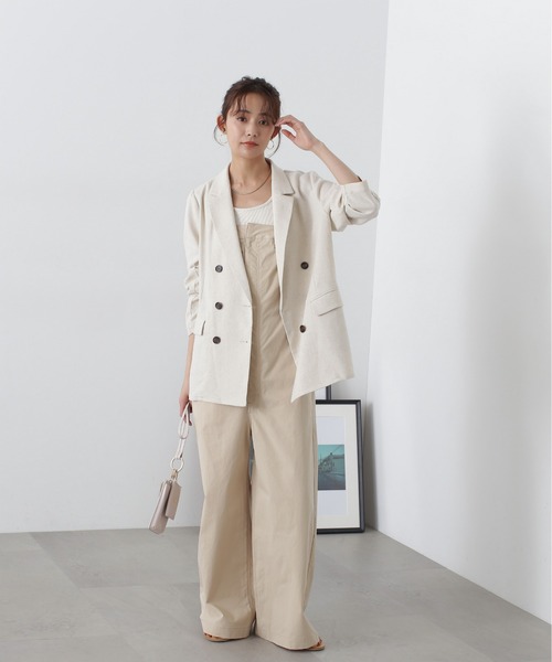 N.(N. Natural Beauty Basic)(エヌエヌナチュラルビューティーベーシック)の「◆【セットアップ対応】麻混ダブルジャケット(テーラードジャケット・レディース・ナチュラル/グレー・MEDIUM/SMALL)」の4枚目の写真