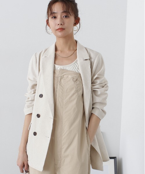 N.(N. Natural Beauty Basic)(エヌエヌナチュラルビューティーベーシック)の「◆【セットアップ対応】麻混ダブルジャケット(テーラードジャケット・レディース・ナチュラル/グレー・MEDIUM/SMALL)」の5枚目の写真