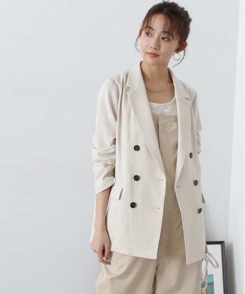 N.(N. Natural Beauty Basic)(エヌエヌナチュラルビューティーベーシック)の「◆【セットアップ対応】麻混ダブルジャケット(テーラードジャケット・レディース・ナチュラル/グレー・MEDIUM/SMALL)」の8枚目の写真