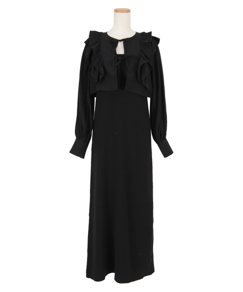 titivate(ティティベイト)の「フリルブラウス/ニットワンピースセット(セットアップ・レディース・ブラック/ホワイト系その他・S/M)」の6枚目の写真