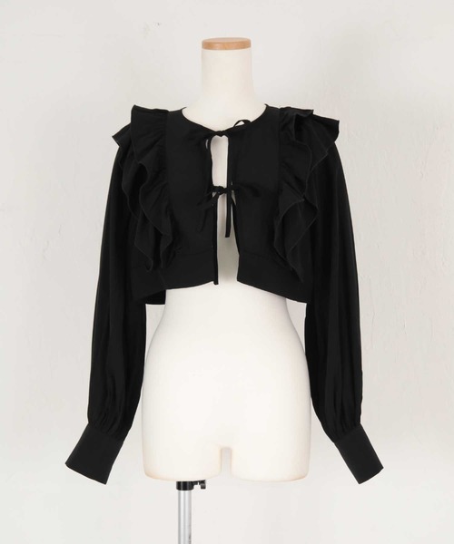 titivate(ティティベイト)の「フリルブラウス/ニットワンピースセット(セットアップ・レディース・ブラック/ホワイト系その他・S/M)」の7枚目の写真