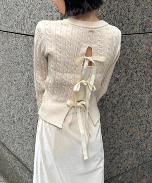 AMAIL(アマイル)の「Ballet rib knit(ニット/セーター・レディース・ブラック/アイボリー・FREE)」の1枚目の写真