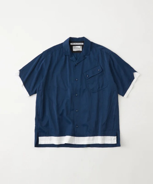 WHITE MOUNTAINEERING(ホワイトマウンテニアリング)の「SATIN OPEN COLLAR SHORT SLEEVE SHIRT(シャツ/ブラウス・メンズ・ブルー/グリーン・2/3)」の1枚目の写真
