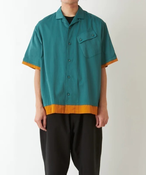 WHITE MOUNTAINEERING(ホワイトマウンテニアリング)の「SATIN OPEN COLLAR SHORT SLEEVE SHIRT(シャツ/ブラウス・メンズ・ブルー/グリーン・2/3)」の4枚目の写真