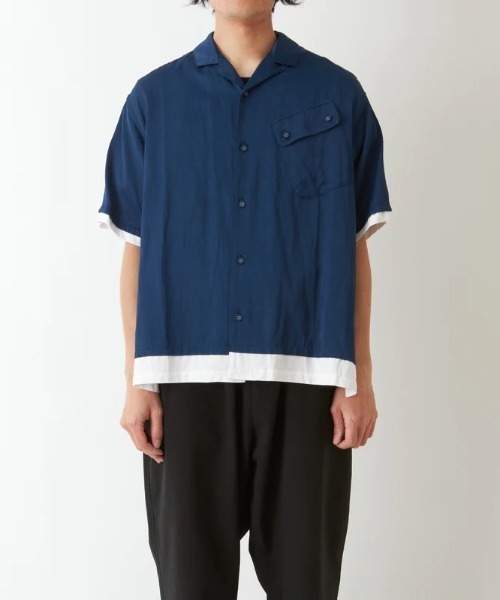 WHITE MOUNTAINEERING(ホワイトマウンテニアリング)の「SATIN OPEN COLLAR SHORT SLEEVE SHIRT(シャツ/ブラウス・メンズ・ブルー/グリーン・2/3)」の6枚目の写真