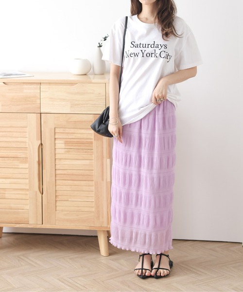 AMELY(エミリー)の「シャーリングシフォンスカート(スカート・レディース・ブラック/ピンクベージュ/ミント/ラベンダー・フリー)」の1枚目の写真