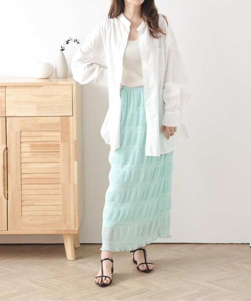 AMELY(エミリー)の「シャーリングシフォンスカート(スカート・レディース・ブラック/ピンクベージュ/ミント/ラベンダー・フリー)」の4枚目の写真