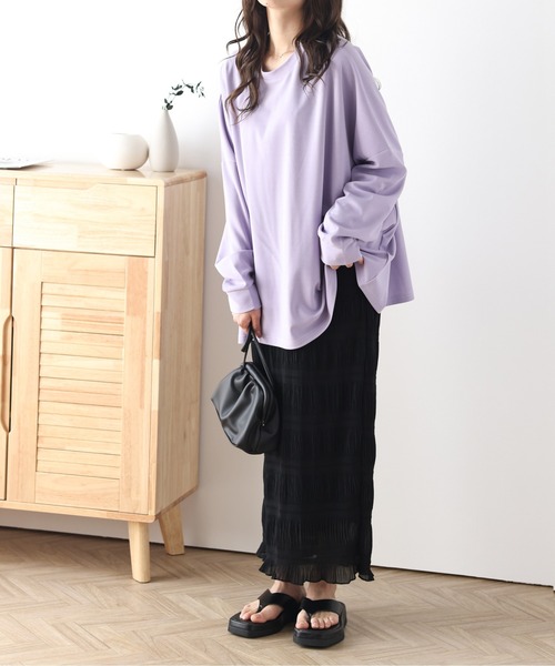 AMELY(エミリー)の「シャーリングシフォンスカート(スカート・レディース・ブラック/ピンクベージュ/ミント/ラベンダー・フリー)」の3枚目の写真