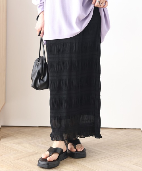 AMELY(エミリー)の「シャーリングシフォンスカート(スカート・レディース・ブラック/ピンクベージュ/ミント/ラベンダー・フリー)」の14枚目の写真