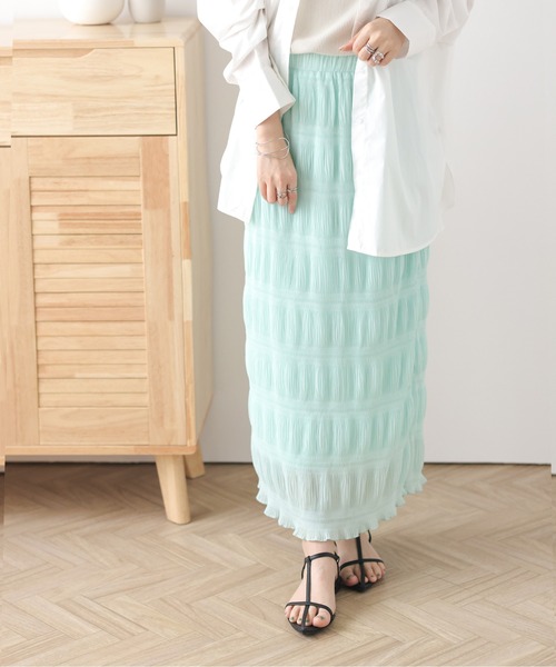 AMELY(エミリー)の「シャーリングシフォンスカート(スカート・レディース・ブラック/ピンクベージュ/ミント/ラベンダー・フリー)」の11枚目の写真