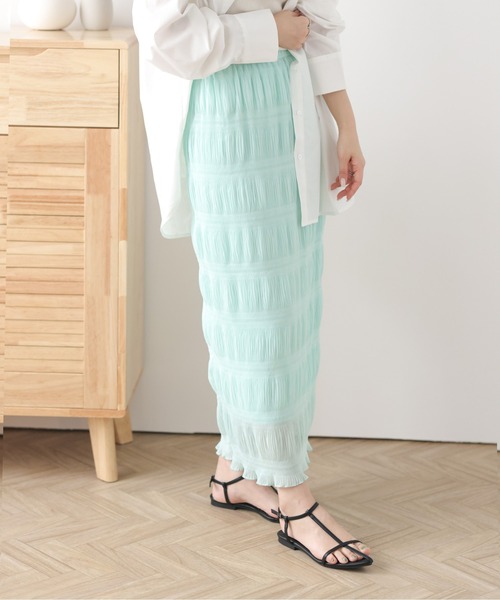 AMELY(エミリー)の「シャーリングシフォンスカート(スカート・レディース・ブラック/ピンクベージュ/ミント/ラベンダー・フリー)」の12枚目の写真