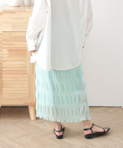 AMELY(エミリー)の「シャーリングシフォンスカート(スカート・レディース・ブラック/ピンクベージュ/ミント/ラベンダー・フリー)」の5枚目の写真