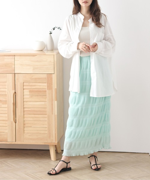 AMELY(エミリー)の「シャーリングシフォンスカート(スカート・レディース・ブラック/ピンクベージュ/ミント/ラベンダー・フリー)」の17枚目の写真