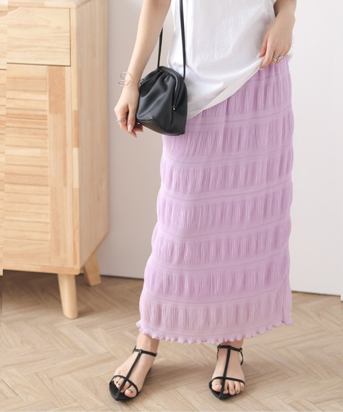 AMELY(エミリー)の「シャーリングシフォンスカート(スカート・レディース・ブラック/ピンクベージュ/ミント/ラベンダー・フリー)」の6枚目の写真