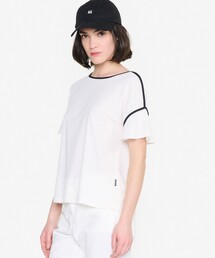 AIGLE | 接触冷感 吸水速乾 ワンポイントロゴ ピスネーム ボートネック パフスリーブ半袖Tシャツ(Tシャツ/カットソー)