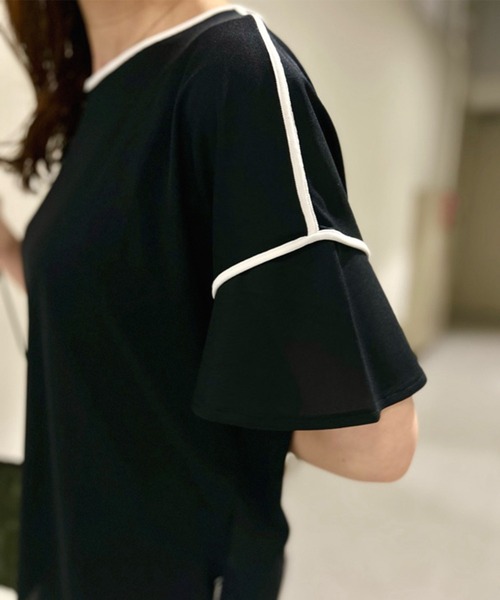 AIGLE(エーグル)の「接触冷感 吸水速乾 ワンポイントロゴ ピスネーム ボートネック パフスリーブ半袖Tシャツ(Tシャツ/カットソー・レディース・ホワイト/オレンジ/ブラック・S/L/M/XS)」の12枚目の写真