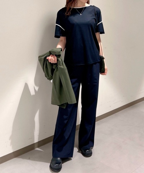 AIGLE(エーグル)の「接触冷感 吸水速乾 ワンポイントロゴ ピスネーム ボートネック パフスリーブ半袖Tシャツ(Tシャツ/カットソー・レディース・ホワイト/オレンジ/ブラック・S/L/M/XS)」の13枚目の写真