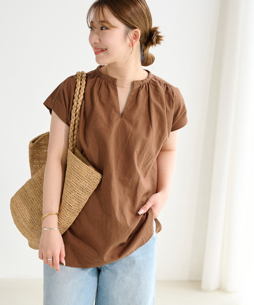 美品☆ジャーナルスタンダード 麻 スキッパーブラウス ゆったり フレンチ袖 JOURNAL STANDARD relume(ジャーナルスタンダード レリューム