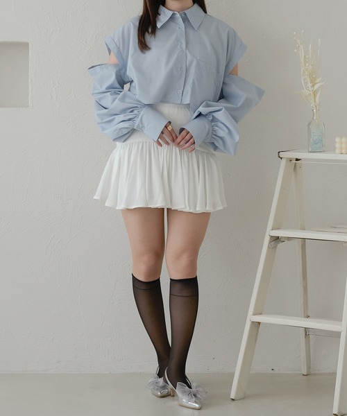 Ambre Neige(アンブルネージュ)の「frill short skirt pants / フリルショートスカパン(スカート・レディース・ライトベージュ/ブラック/ライトグレー/オフホワイト・FREE)」の7枚目の写真