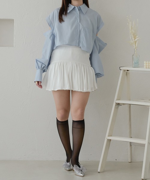 Ambre Neige(アンブルネージュ)の「frill short skirt pants / フリルショートスカパン(スカート・レディース・ライトベージュ/ブラック/ライトグレー/オフホワイト・FREE)」の8枚目の写真