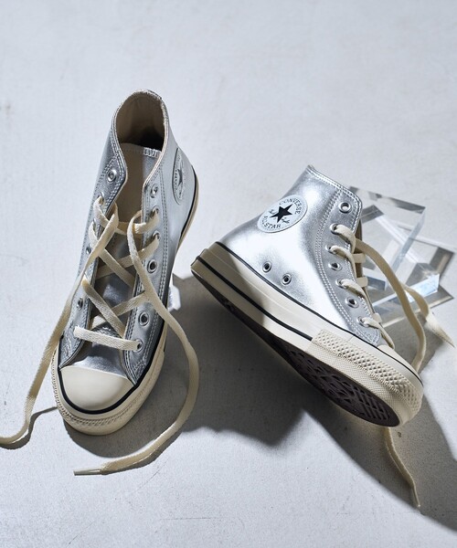 CONVERSE(コンバース)の「CONVERSE/コンバース LEATHER ALL STAR HI/メタリック レザー オールスター ハイカットスニーカー 限定展開(スニーカー・レディース・シルバー・23.0cm/24.0cm/25.0cm)」の8枚目の写真