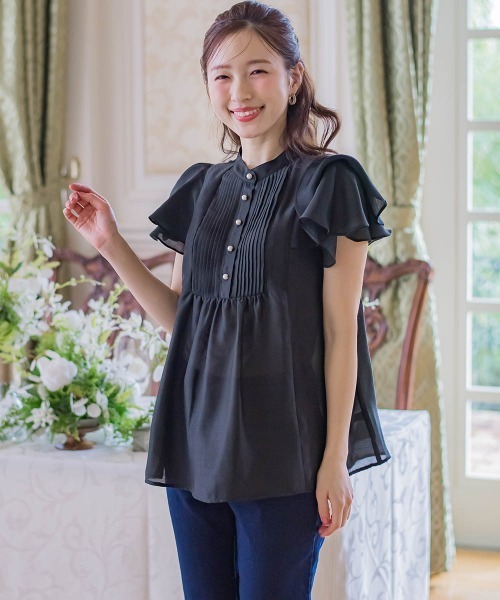 QUEENS COURT(クイーンズコート)の「ドット刺繍ピンタックブラウス≪洗濯機で洗える≫(シャツ/ブラウス・レディース・ホワイト/ブルー/ブラック・M)」の2枚目の写真