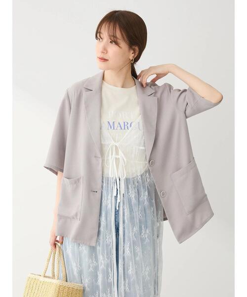 Green　Parks（グリーンパークス）の「接触冷感　5分袖ジャケット（テーラードジャケット・レディース・ライトベージュ/ブラック/ライトグレー・FREE）」の21枚目の写真