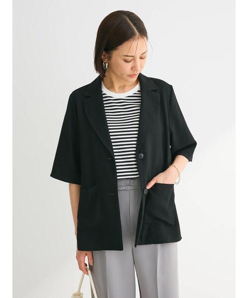 【新品タグ付き】【大きいサイズ】クミキョク　テーラードジャケット　七分袖　薄手 Green Parks（グリーンパークス）の「接触冷感 5分袖ジャケット