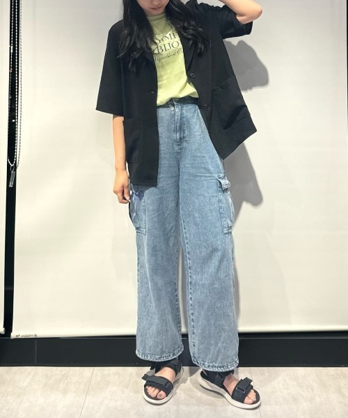 Green　Parks（グリーンパークス）の「接触冷感　5分袖ジャケット（テーラードジャケット・レディース・ライトベージュ/ブラック/ライトグレー・FREE）」の6枚目の写真