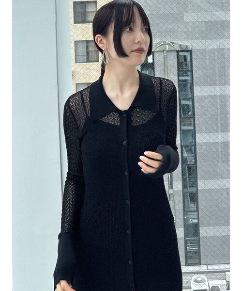 LAGUNAMOON(ラグナムーン)の「オープンワークパターンカラーニットワンピース(ワンピース・レディース・プラム/アイボリー/ブラック・MEDIUM/SMALL)」の6枚目の写真