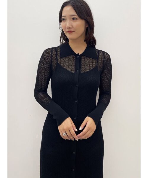 LAGUNAMOON(ラグナムーン)の「オープンワークパターンカラーニットワンピース(ワンピース・レディース・プラム/アイボリー/ブラック・MEDIUM/SMALL)」の7枚目の写真