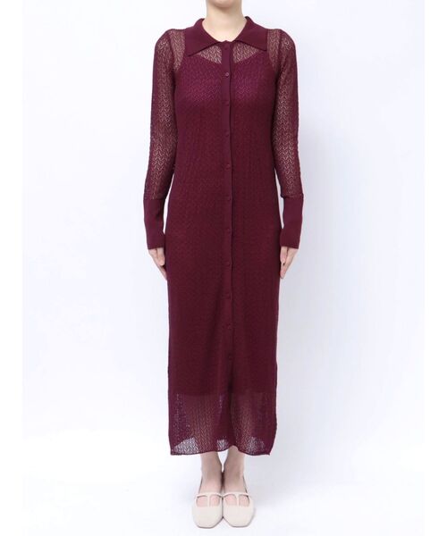 LAGUNAMOON(ラグナムーン)の「オープンワークパターンカラーニットワンピース(ワンピース・レディース・プラム/アイボリー/ブラック・MEDIUM/SMALL)」の17枚目の写真