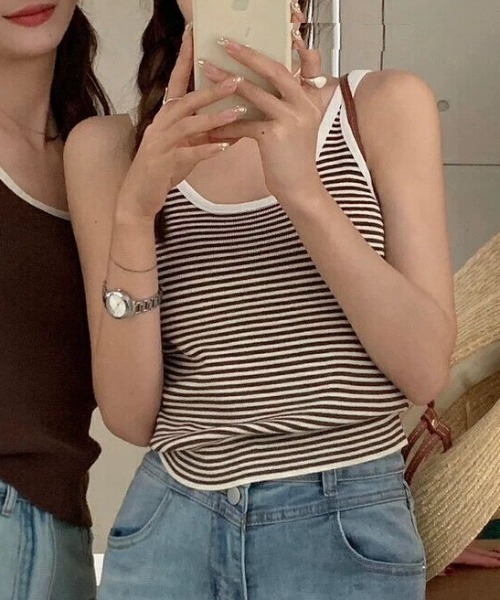 Per sist ence（パーシエンス）の「バイカラーパイピングタンクトップ（タンクトップ・レディース・ブラック系/ブルー系/ホワイト/ブラウン/レッド/ホワイト系/ブラウン系/レッド系/アイボリー/ブラック/ライトグリーン系・FREE）」の8枚目の写真