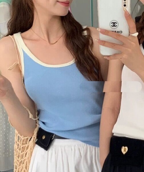 Per sist ence（パーシエンス）の「バイカラーパイピングタンクトップ（タンクトップ・レディース・ブラック系/ブルー系/ホワイト/ブラウン/レッド/ホワイト系/ブラウン系/レッド系/アイボリー/ブラック/ライトグリーン系・FREE）」の10枚目の写真