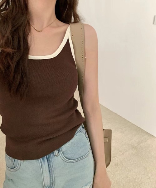 Per sist ence（パーシエンス）の「バイカラーパイピングタンクトップ（タンクトップ・レディース・ブラック系/ブルー系/ホワイト/ブラウン/レッド/ホワイト系/ブラウン系/レッド系/アイボリー/ブラック/ライトグリーン系・FREE）」の7枚目の写真