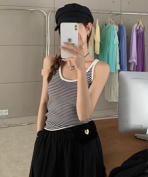 Per sist ence（パーシエンス）の「バイカラーパイピングタンクトップ（タンクトップ・レディース・ブラック系/ブルー系/ホワイト/ブラウン/レッド/ホワイト系/ブラウン系/レッド系/アイボリー/ブラック/ライトグリーン系・FREE）」の14枚目の写真