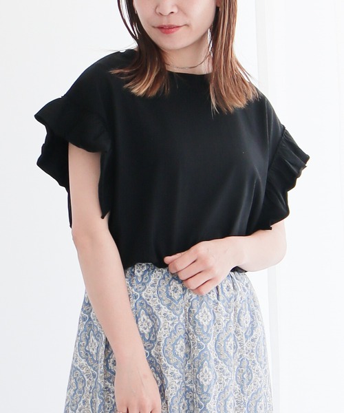 CRAFT STANDARD BOUTIQUE（クラフトスタンダードブティック）の「袖ギャザーフレアプルオーバー（Tシャツ/カットソー・レディース・ブラック/ブラウン/レッド/ホワイト/サックスブルー・FREE）」の6枚目の写真