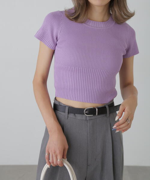 FREE'S MART(フリーズマート)の「◇ショート丈クルーネックリブニット(ニット/セーター・レディース・ホワイト系その他/ブルー/イエロー/ブラック/ホワイト/パープル・FREE)」の1枚目の写真