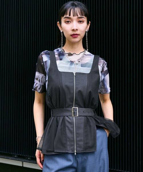 HARE（ハレ）の「2WAYチュールドッキングビスチェ(HARE)（ベスト・レディース・グレー/グリーン・FREE）」の8枚目の写真