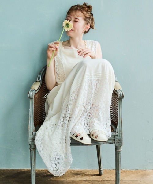 Crisp（クリスプ）の「レース切替タックギャザースカート（スカート・レディース・ブラック/アイボリー・FREE）」の8枚目の写真