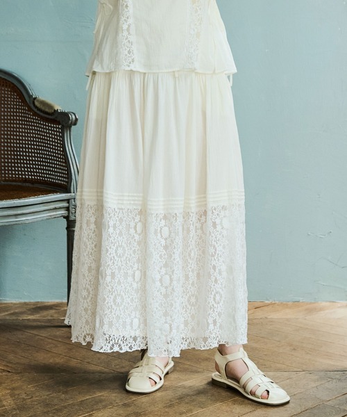 Crisp（クリスプ）の「レース切替タックギャザースカート（スカート・レディース・ブラック/アイボリー・FREE）」の14枚目の写真