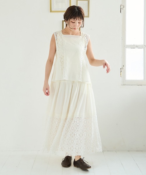 Crisp（クリスプ）の「レース切替タックギャザースカート（スカート・レディース・ブラック/アイボリー・FREE）」の21枚目の写真