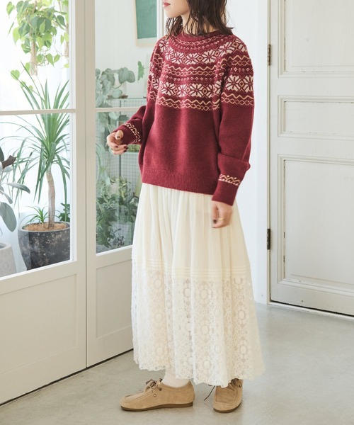 Crisp（クリスプ）の「レース切替タックギャザースカート（スカート・レディース・ブラック/アイボリー・FREE）」の6枚目の写真